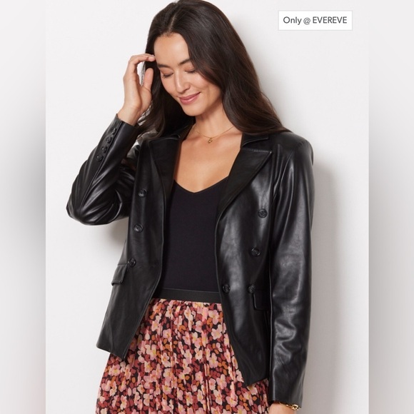 Evereve High Line Faux Vegan Leather Black Blazer Jacket Size Small - Picture 1 of 11